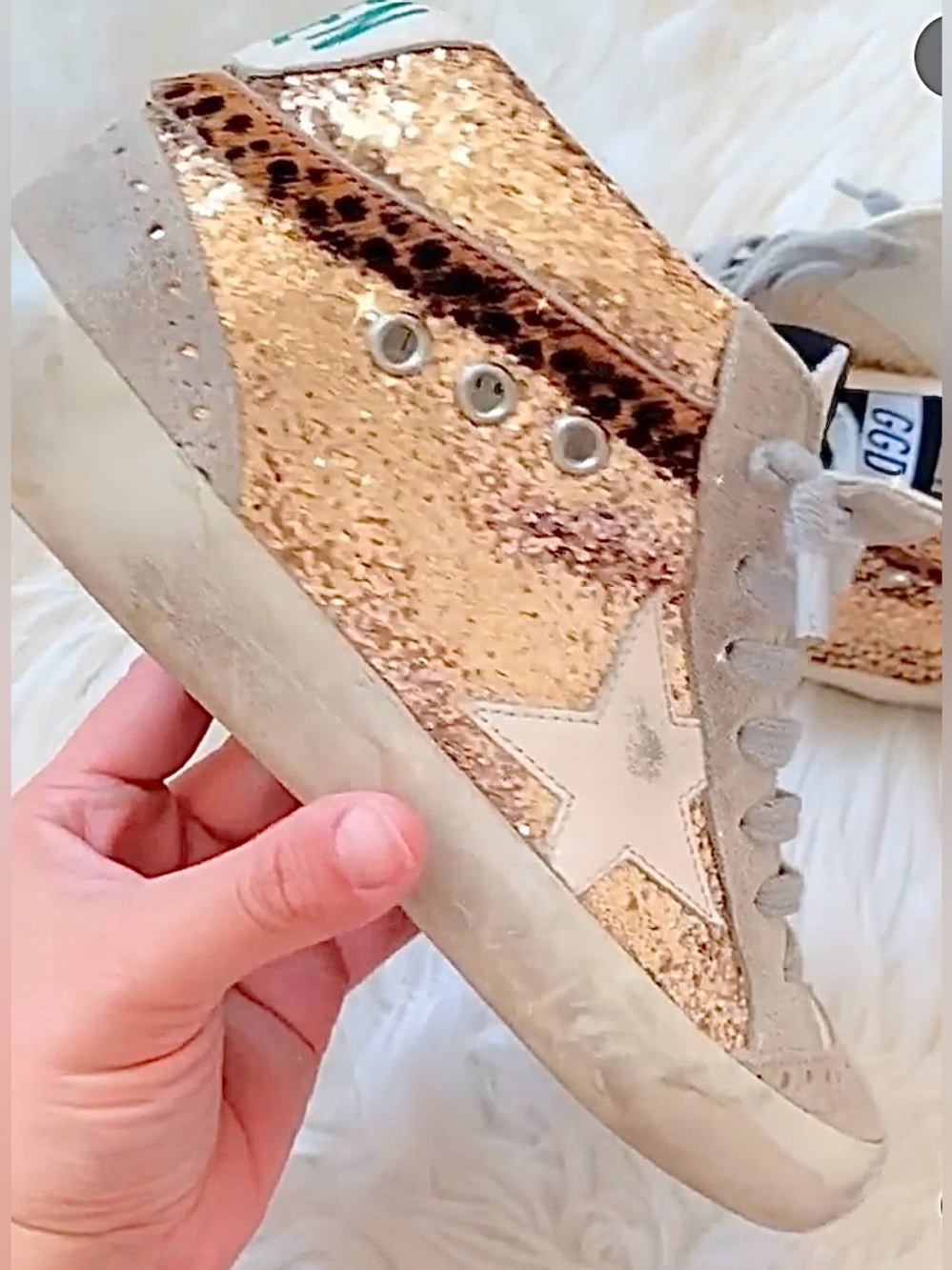 private edition Golden Goose Gold Glitter leopard trim midstars euro 38